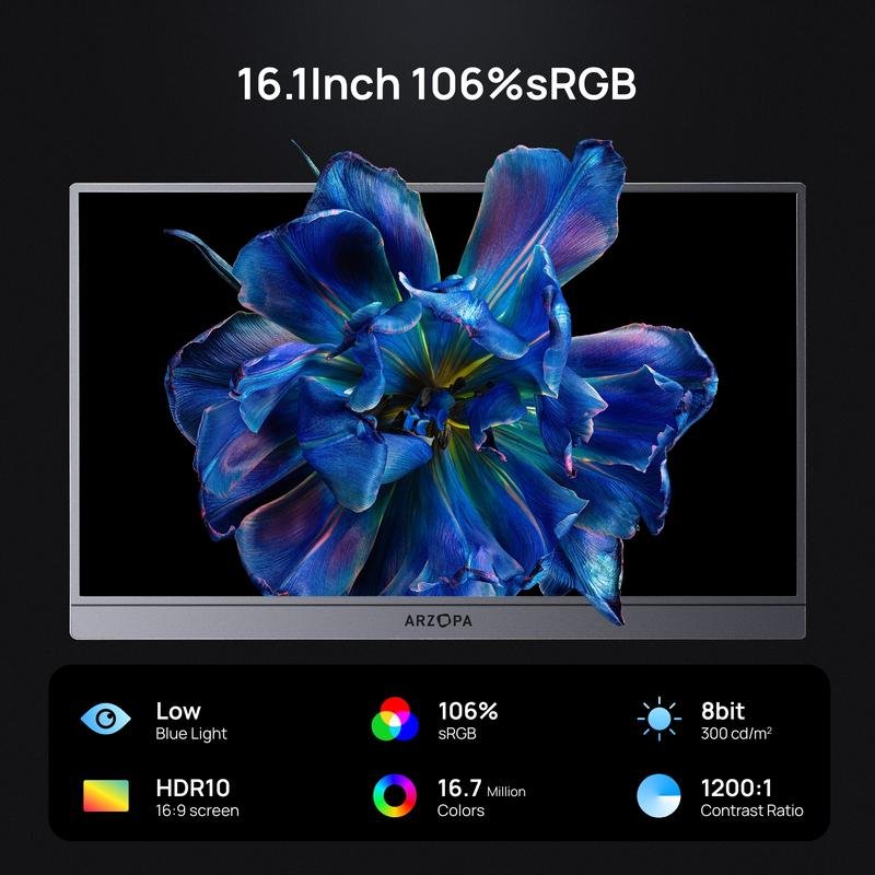 ARZOPA Portable Monitor 16.1"/17.3" FHD 1080P 60Hz/144Hz Laptop Screen Extender for PC Mac Xbox Switch PS5 iPhone IPS Display Computer Display HDR External Screen Game Workfromhome - Image 4