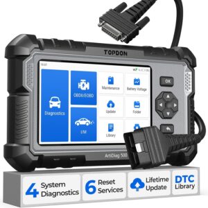 TOPDON AD500 OBD2 diagnosegerät Auto, 4 Systemdiagnosen für ABS SRS Motor und Getriebe, 6 Servicefunktionen für Öl, BMS, SAS, DPF, TPMS und Drosselklappe regulieren, kostenlosem Lifetime-Upgrade